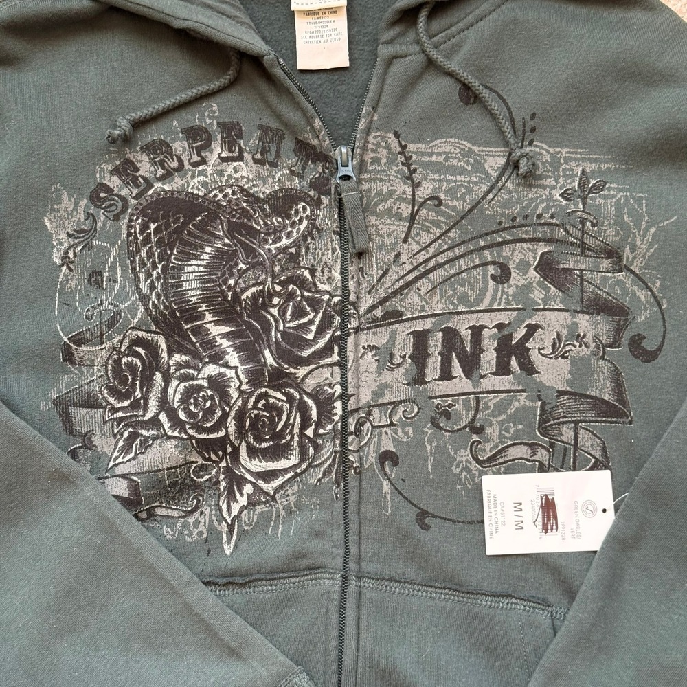 DEADSTOCK 725 Originals Mens Serpent Ink Cobra Rose Zip Hoodie Green Gables M